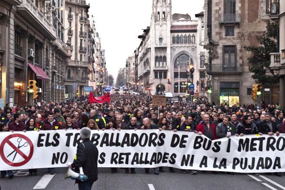 Manifestación de trabajadores de TMB el pasado 21 de Enero. / JAVIER CORSO