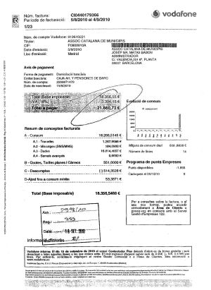 LA FACTURA DE LAS VACACIONES. La ACM pagó en agosto de 2010 una factura de teléfono de 21.660 euros. El grueso correspondía al consumo de Matas en sus vacaciones en EE UU.