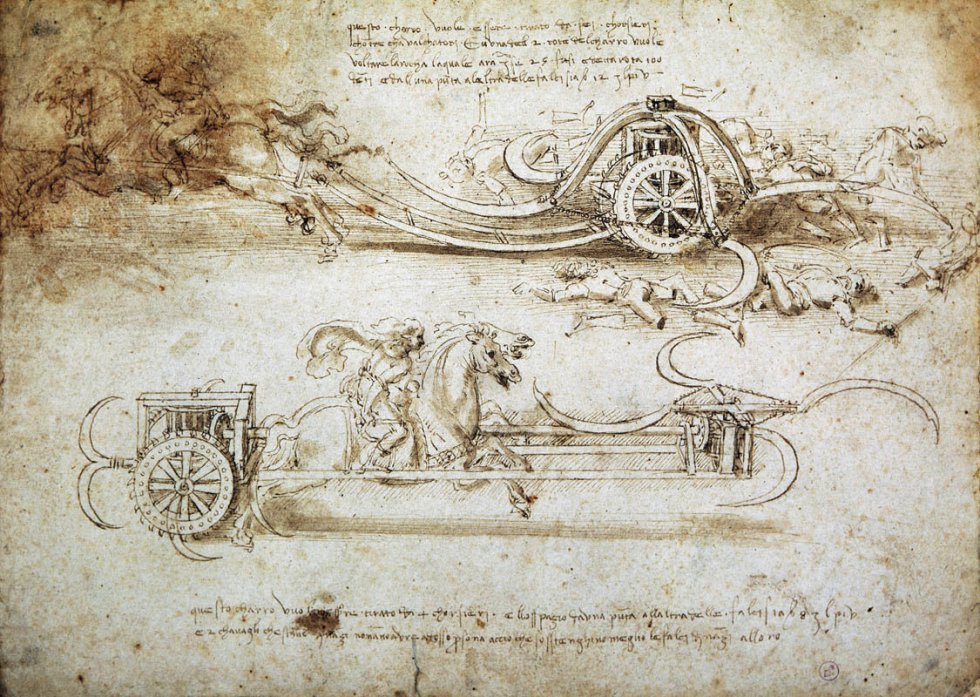 'Estudio para carros de asalto', de Leonardo da Vinci (cerca de 1482 - 1485).
