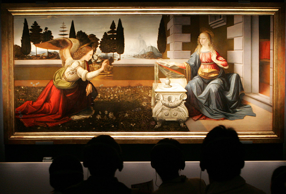 'La Anunciación', de Leonardo da Vinci , durante su presentación en el Museo Nacional de Tokio (Japón).