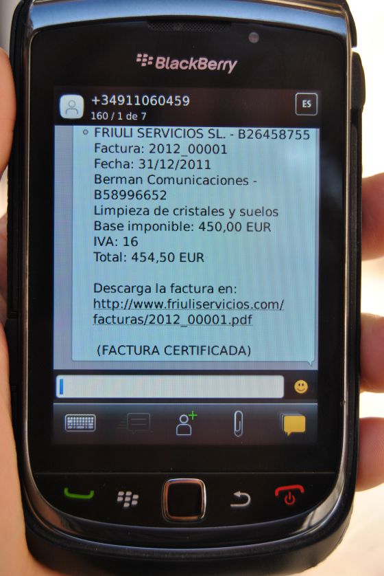 La factura, certificada por sms