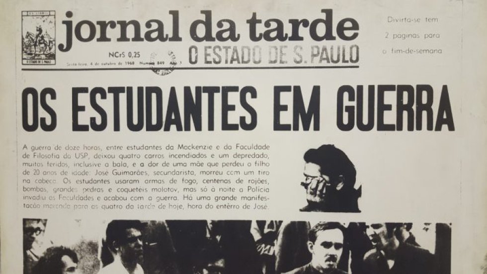 Capa do Jornal da Tarde sobre a Batalha da Maria Antônia.