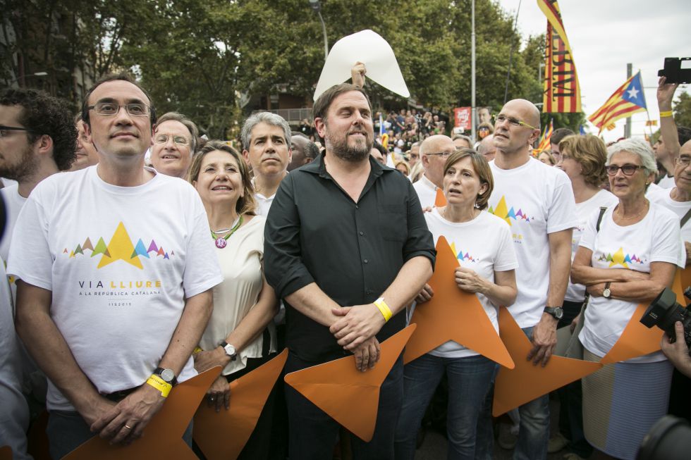 Josep Rull, Oriol Junqueras, Carme Forcadell, Raül Romeva i Muriel Casals, a la Via Lliure.