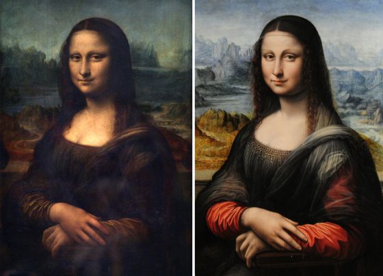 A la izquierda, la 'Gioconda' original, la de Leonardo, y a la derecha, la réplica de uno de sus discípulos / AFP