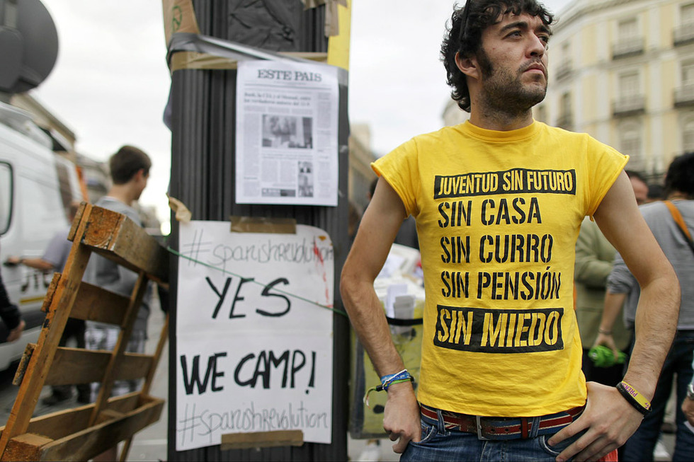 Un manifestante, en la Puerta del Sol.