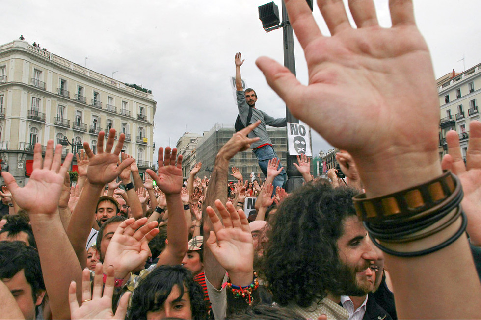 Manifestantes del Movimiento 15-M en la Puerta del Sol.