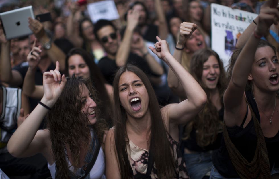 Manifestantes, en la marcha de Barcelona.