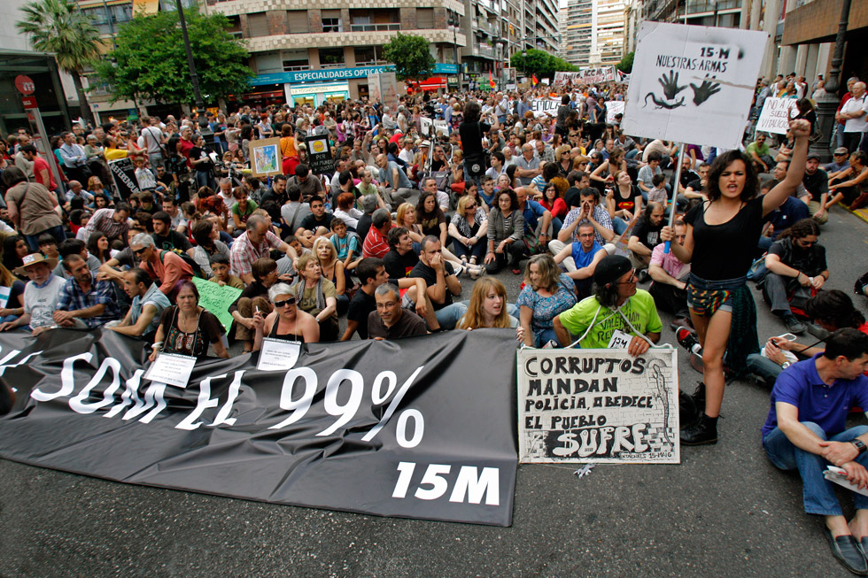 Manifestación de indignados en Valencia.