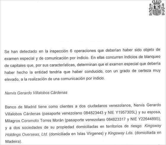 Report Chavista Officials May Be Involved In Money Laundering Venezuela Excerpt From Sepblac Report On Banco De Madrid