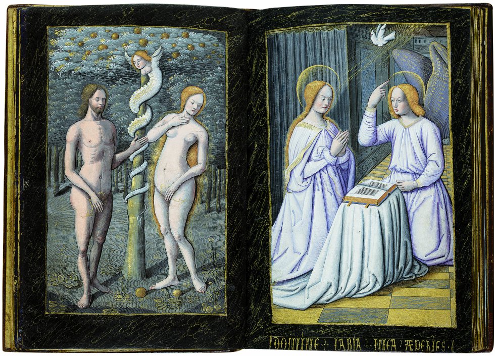 'Libro de horas de Enrique IV de Francia y III de Navarra'. El original está en la Biblioteca Nacional de Francia, en París, con todas sus páginas con fondo dorado.