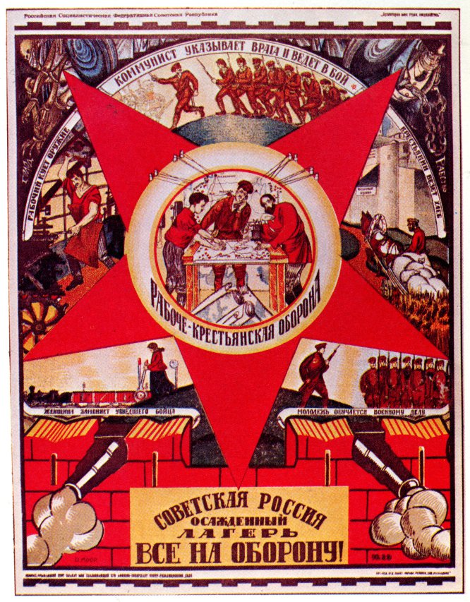 La Rusia soviética está asediada. ¡Todo el mundo a defenderla!. Póster de 1919 del artista Dmitri Stachievich Moor (1883 - 1946). De la colección de la Russian State Library (Biblioteca estatal rusa), en Moscú.