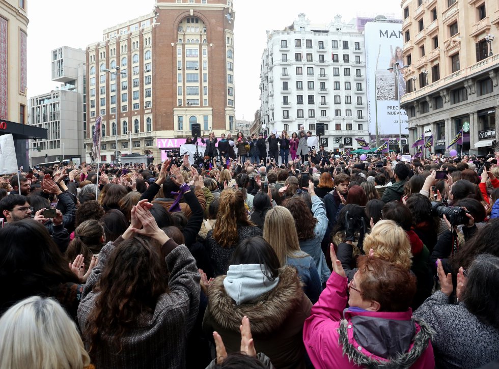 Concentración en la plaza de Callao de Madrid, con motivo del Día Internacional de la Mujer. 