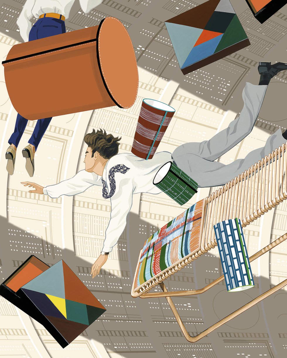 Con el auge de cadenas como Zara Home o IKEA, la decoración ya no es para millonarios sino para todo el mundo. Firmas tradicionalmente dedicadas a la moda han conseguido que comprar objetos de decoración sea un acto deportivo. ¿Alguien sabría decir si MUJI es una tienda de moda o de decoración? ¿O ambas cosas? "Las firmas están construyendo un universo completo, desde la ropa a los muebles o los perfumes, pero incluso esta tendencia también ha llegado a las marcas de hoteles, como Soho House, que tiene un servicio de tienda de mobiliario propio; son mundos conectados", cuenta Jesús Cano. ¿Los siguientes que harán muebles? Las publicaciones de diseño.  En la ilustración:  Jarrones de porcelana Périmètre, cajas Tangram, banqueta Bouchon (colección Équipages d’Hermès) y banco Karumi de Álvaro Siza de HERMÈS MAISON.