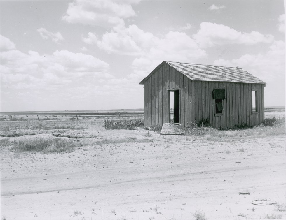Seca-casa abandonada em Great Plains prÃ³ximo a Hollis, Oklahoma, 1938.