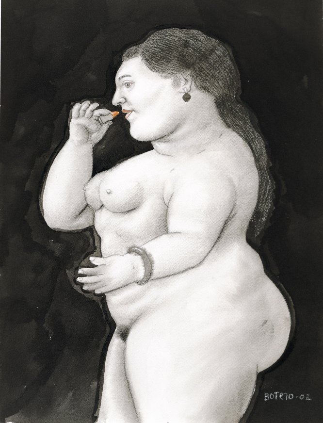 'Mulher com batom' (2002). Aquarela e tinta sobre papel.