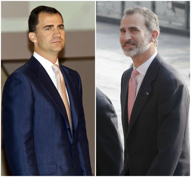 A la izquierda, Felipe de Borbón, que en 2008 aún no era rey y, a la derecha, el rey Felipe VI.