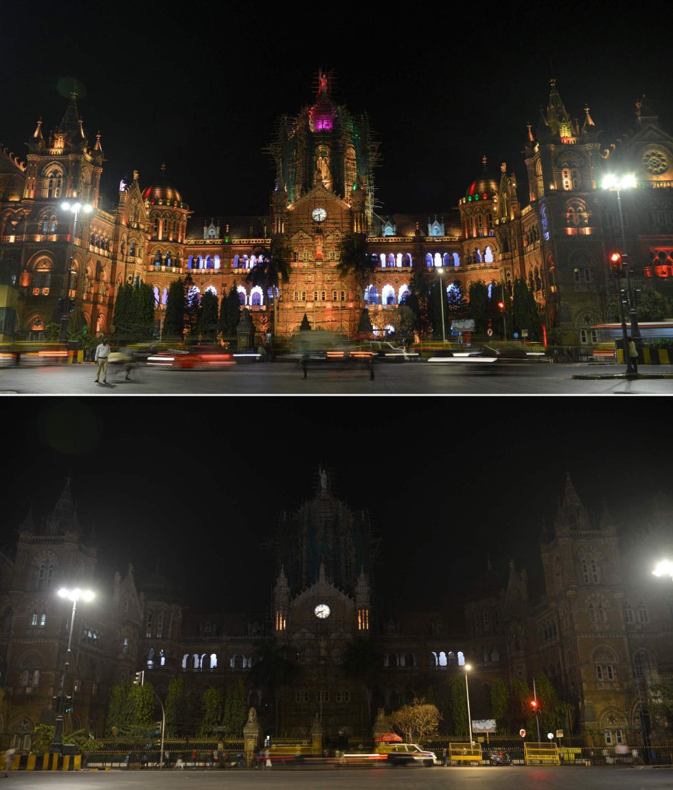 El año pasado, casi 7.000 ciudades en 187 paÃses apagaron sus edificios emblemáticos, según WWF. En la imagen, la estación de Chhatrapati Shivajiel en Bombay (India).