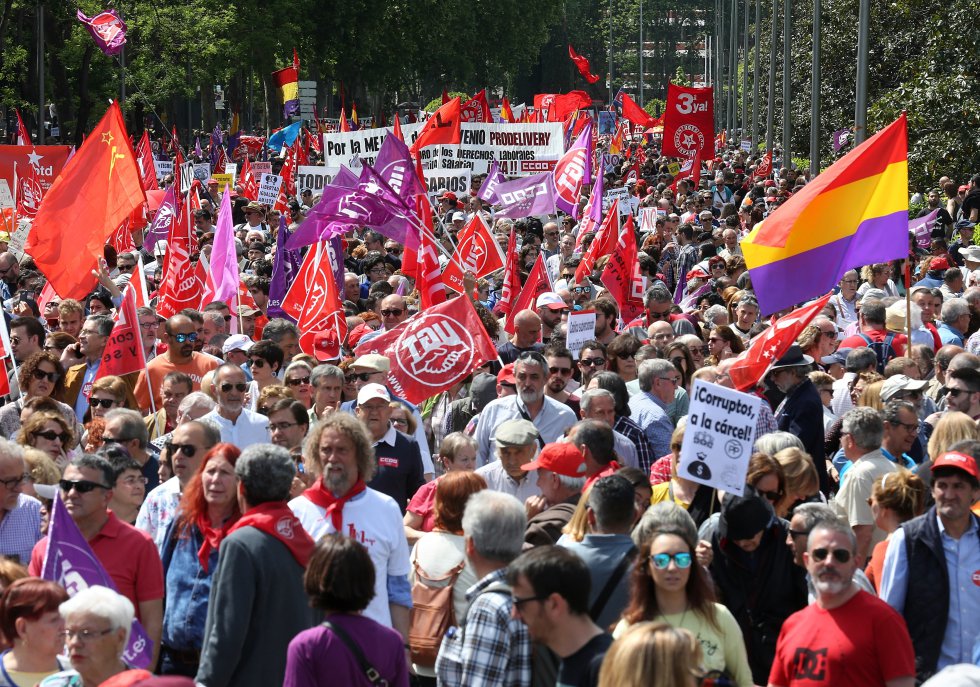 Ambiente de la manifestaciÃ³n del DÃ­a Internacional del Trabajo, en Madrid.