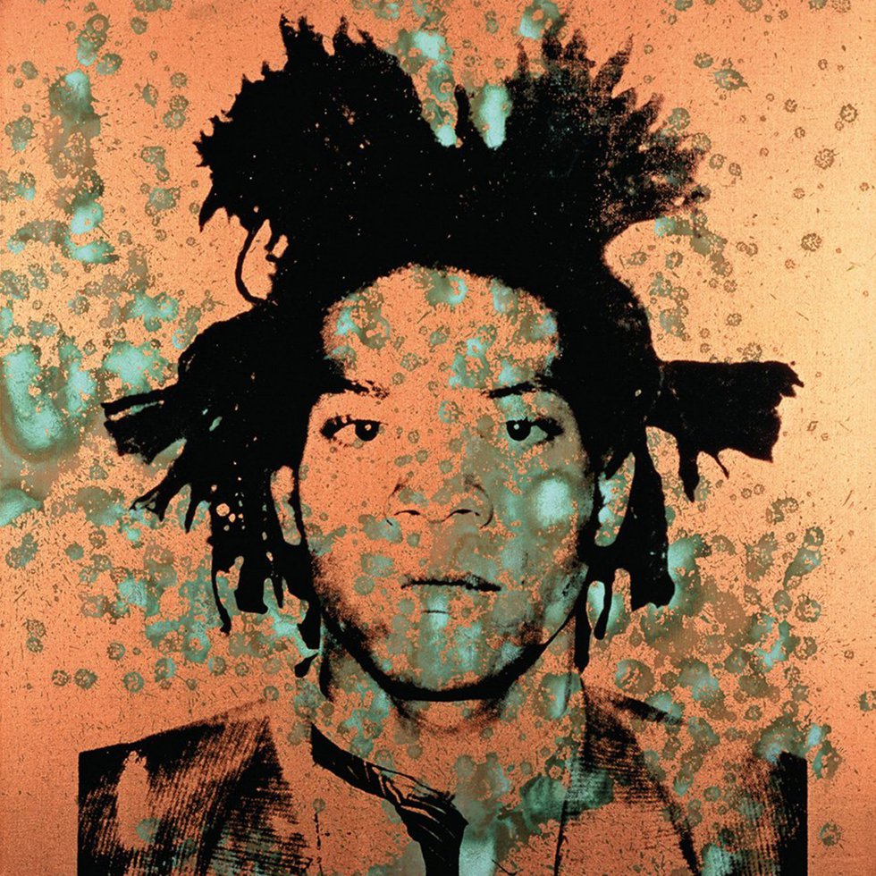 Andy Warhol. Jean Michel Basquiat c.1982. Pigmentos metÃ¡licos de cobre y orina sobre lienzo ("piss painting").