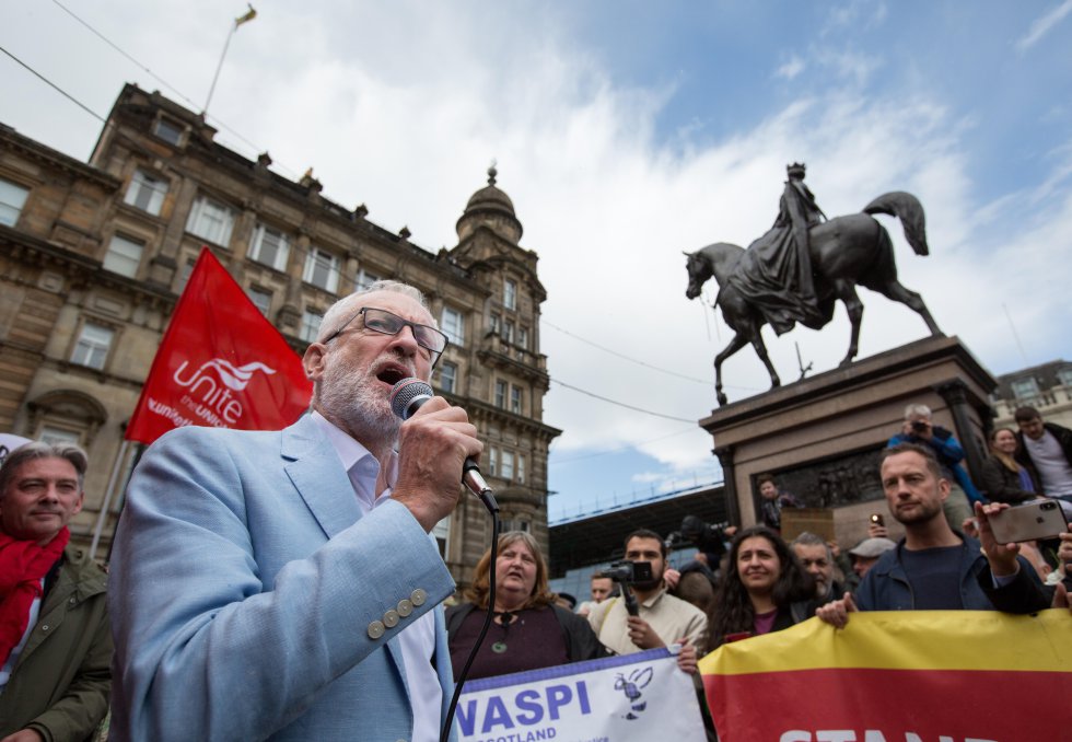 El lider laborista, Jeremy Corbyn, durante una protesta en Glasgow (Escocia).