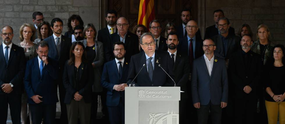 El 'president' de la Generalitat Quim Torra comparece junto a su Gobierno para hacer una declaración oficial sobre la sentencia del 'procés'.