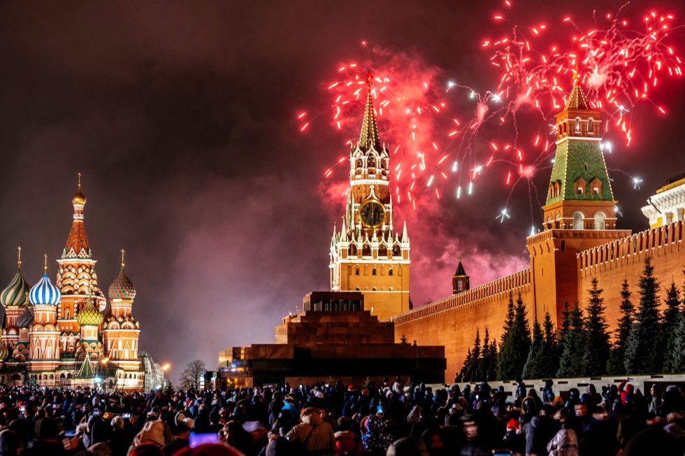 Celebración del Año Nuevo en la ciudad de Moscú.