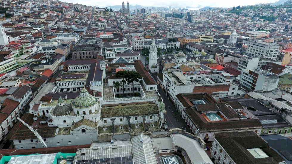 Centro histórico de Quito (Ecuador) sin viandantes, el 17 de marzo.