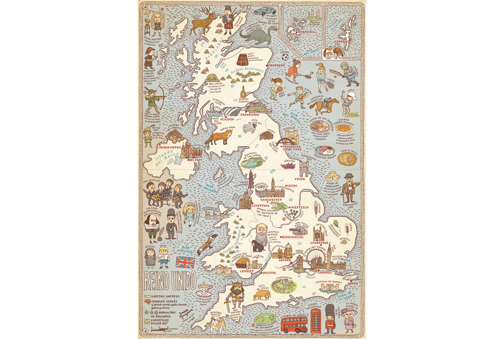 El castillo de Edimburgo, William Shakespeare y los típicos autobuses y cabinas de Londres son algunos de los dibujos que representan el Reino Unido.