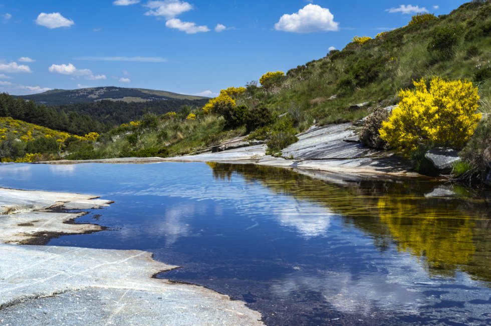 Lagunas, gargantas, circos, riscos, galayos (agujas graníticas), depósitos morrénicos. Dominado todo por el imponente pico Almanzor, de 2.592 metros, techo del Sistema Central. El parque regional Sierra de Gredos , en el sur de la provincia de Ávila, es, como señala Turismo de Castilla y León, “un espacio tallado por la erosión glacial” en el que destacan el Circo y la Laguna Grande de Gredos. En su vertiente sur hace calor, aunque hay pozas en las que refrescarse; en la norte (la zona de Hoyos del Espino, por ejemplo), el viajero tiene prácticamente garantizado dormir con manta. En la imagen, la garganta de Valdeascas, en la sierra de Gredos.