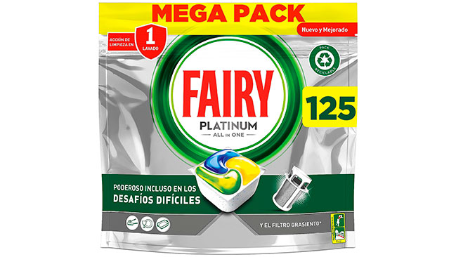 prod 125 pastillas de lavavajillas Fairy Platinum, por 24,99 euros