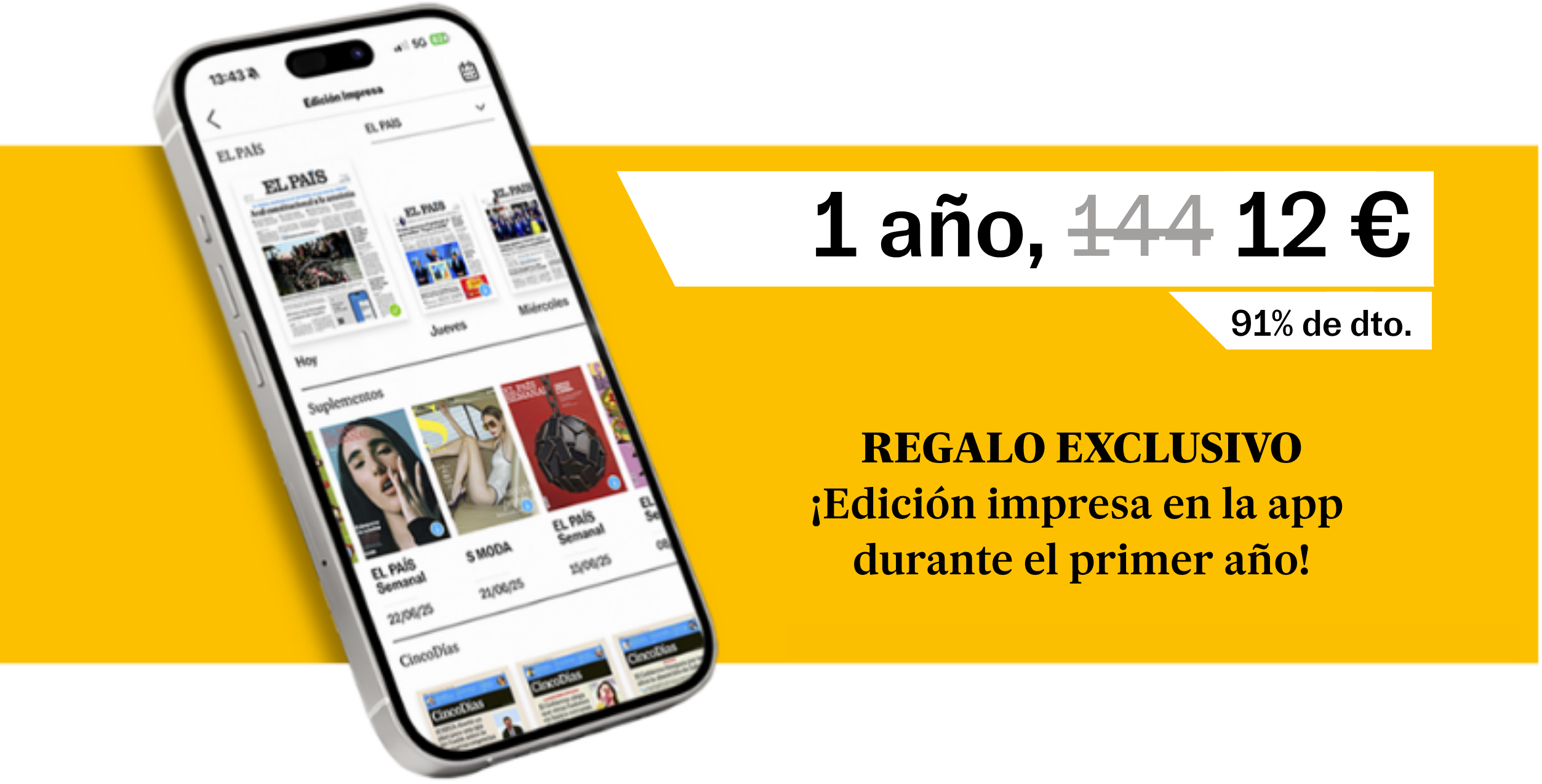 12 meses por 12 € + Edición impresa en la app