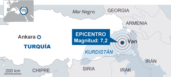 Terremoto de 7,3 en la escala Richter afecta al sudeste de Turquia