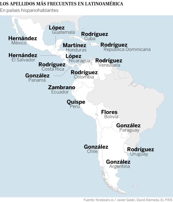 Interactivo Los Apellidos Mas Comunes De Latinoamerica Internacional El Pais